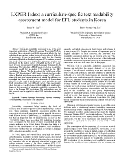 LXPER Index: a curriculum-specific text readability assessment model for
  EFL students in Korea