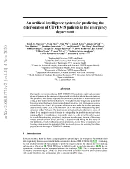 An artificial intelligence system for predicting the deterioration of
  COVID-19 patients in the emergency department