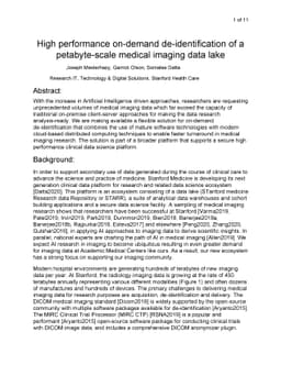 High performance on-demand de-identification of a petabyte-scale medical
  imaging data lake