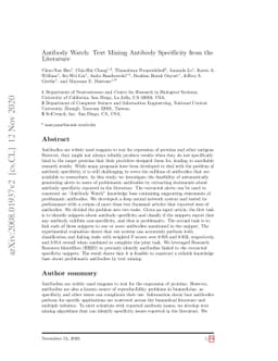 Antibody Watch: Text Mining Antibody Specificity from the Literature