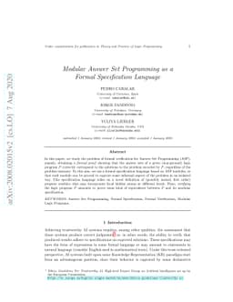Modular Answer Set Programming as a Formal Specification Language