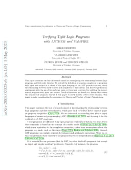 Verifying Tight Logic Programs with anthem and Vampire