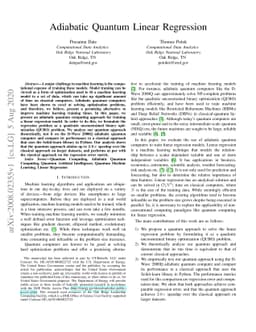 Adiabatic Quantum Linear Regression