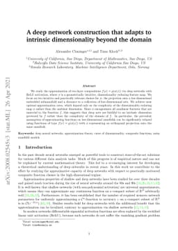 A deep network construction that adapts to intrinsic dimensionality
  beyond the domain