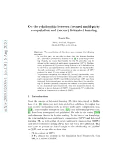 On the relationship between (secure) multi-party computation and
  (secure) federated learning