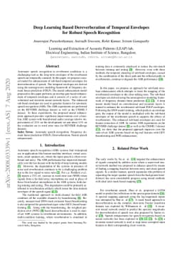 Deep Learning Based Dereverberation of Temporal Envelopesfor Robust
  Speech Recognition