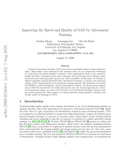 Improving the Speed and Quality of GAN by Adversarial Training