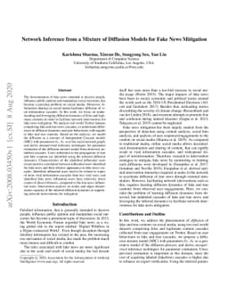 Network Inference from a Mixture of Diffusion Models for Fake News
  Mitigation