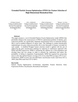 Extended Particle Swarm Optimization (EPSO) for Feature Selection of
  High Dimensional Biomedical Data