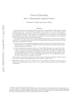 Convex Q-Learning, Part 1: Deterministic Optimal Control