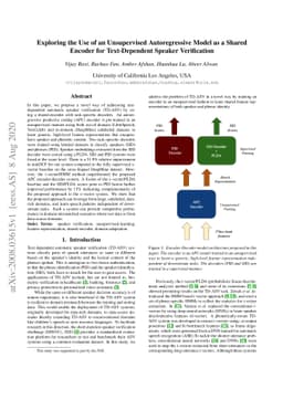 Exploring the Use of an Unsupervised Autoregressive Model as a Shared
  Encoder for Text-Dependent Speaker Verification