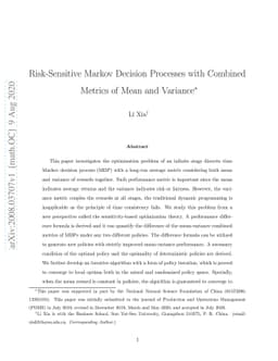 Risk-Sensitive Markov Decision Processes with Combined Metrics of Mean
  and Variance