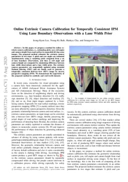 Online Extrinsic Camera Calibration for Temporally Consistent IPM Using
  Lane Boundary Observations with a Lane Width Prior