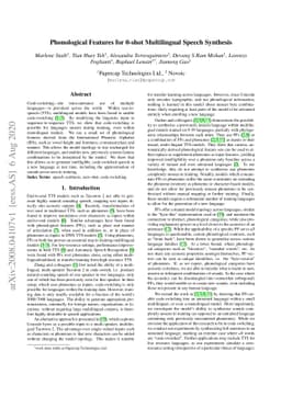 Phonological Features for 0-shot Multilingual Speech Synthesis