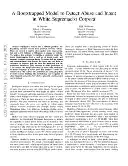 A Bootstrapped Model to Detect Abuse and Intent in White Supremacist
  Corpora
