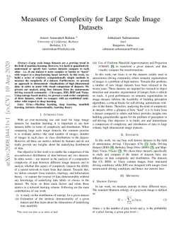 Measures of Complexity for Large Scale Image Datasets