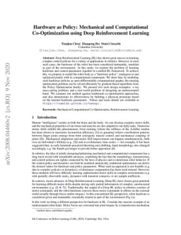 Hardware as Policy: Mechanical and Computational Co-Optimization using
  Deep Reinforcement Learning