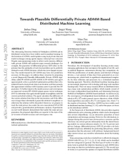 Towards Plausible Differentially Private ADMM Based Distributed Machine
  Learning