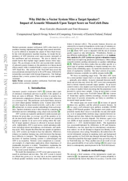 Why Did the x-Vector System Miss a Target Speaker? Impact of Acoustic
  Mismatch Upon Target Score on VoxCeleb Data