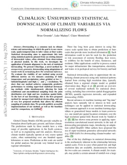ClimAlign: Unsupervised statistical downscaling of climate variables via
  normalizing flows
