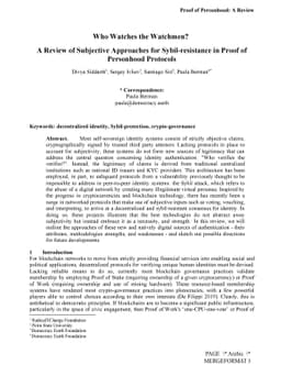 Who Watches the Watchmen? A Review of Subjective Approaches for
  Sybil-resistance in Proof of Personhood Protocols