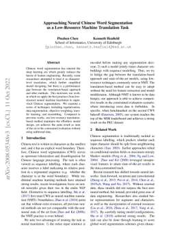 Approaching Neural Chinese Word Segmentation as a Low-Resource Machine
  Translation Task