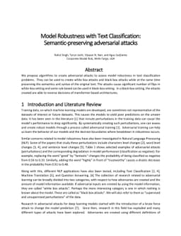 Model Robustness with Text Classification: Semantic-preserving
  adversarial attacks