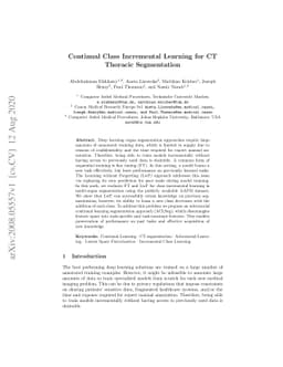 Continual Class Incremental Learning for CT Thoracic Segmentation