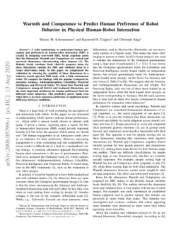Warmth and Competence to Predict Human Preference of Robot Behavior in
  Physical Human-Robot Interaction