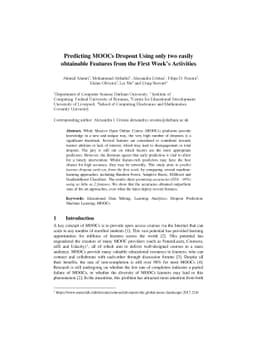 Predicting MOOCs Dropout Using Only Two Easily Obtainable Features from
  the First Week's Activities