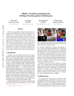 SIDOD: A Synthetic Image Dataset for 3D Object Pose Recognition with
  Distractors