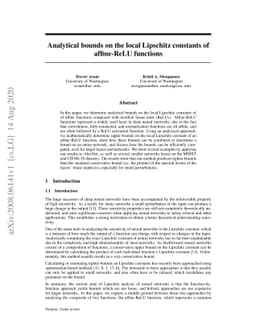 Analytical bounds on the local Lipschitz constants of affine-ReLU
  functions
