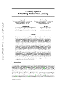 Adversary Agnostic Robust Deep Reinforcement Learning