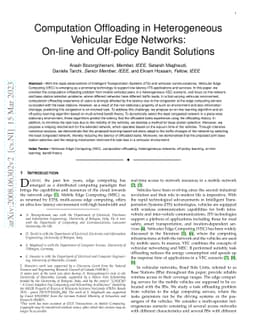 Computation Offloading in Heterogeneous Vehicular Edge Networks: On-line
  and Off-policy Bandit Solutions