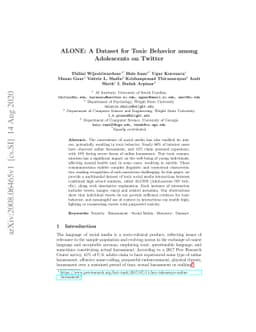 ALONE: A Dataset for Toxic Behavior among Adolescents on Twitter