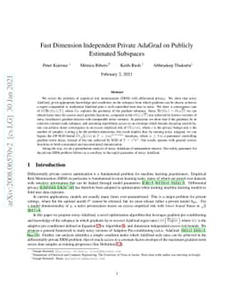 Fast Dimension Independent Private AdaGrad on Publicly Estimated
  Subspaces