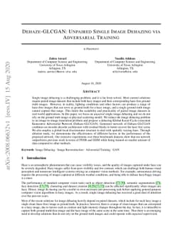 Dehaze-GLCGAN: Unpaired Single Image De-hazing via Adversarial Training