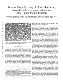 Adaptive Shape Servoing of Elastic Rods using Parameterized Regression
  Features and Auto-Tuning Motion Controls