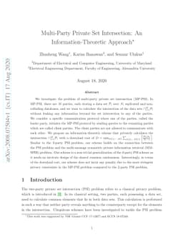 Multi-Party Private Set Intersection: An Information-Theoretic Approach