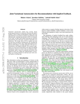 Joint Variational Autoencoders for Recommendation with Implicit Feedback