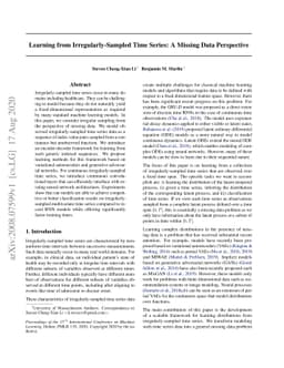 Learning from Irregularly-Sampled Time Series: A Missing Data
  Perspective