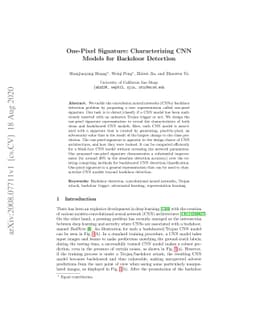 One-pixel Signature: Characterizing CNN Models for Backdoor Detection
