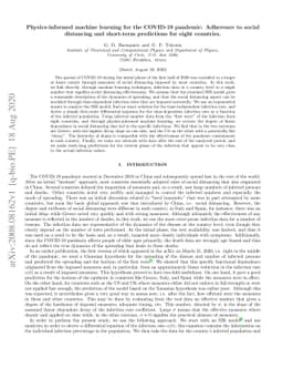Physics-informed machine learning for the COVID-19 pandemic: Adherence
  to social distancing and short-term predictions for eight countries