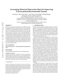 Leveraging Historical Interaction Data for Improving Conversational
  Recommender System