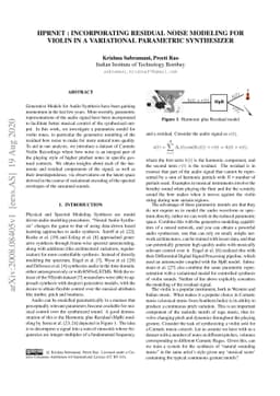 HpRNet : Incorporating Residual Noise Modeling for Violin in a
  Variational Parametric Synthesizer