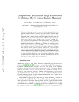 Unsupervised Cross-domain Image Classification by Distance Metric Guided
  Feature Alignment
