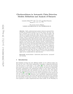 Checkworthiness in Automatic Claim Detection Models: Definitions and
  Analysis of Datasets