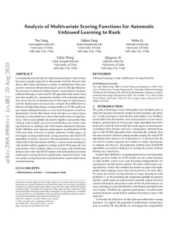 Analysis of Multivariate Scoring Functions for Automatic Unbiased
  Learning to Rank