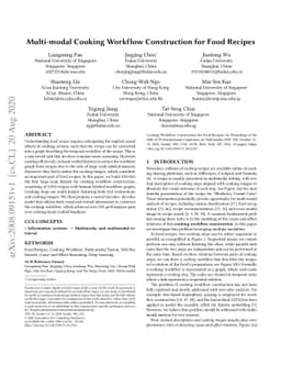 Multi-modal Cooking Workflow Construction for Food Recipes