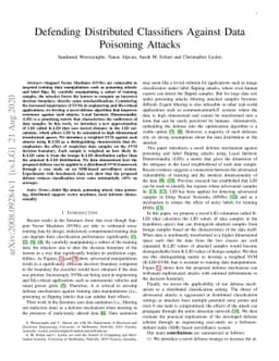 Defending Distributed Classifiers Against Data Poisoning Attacks